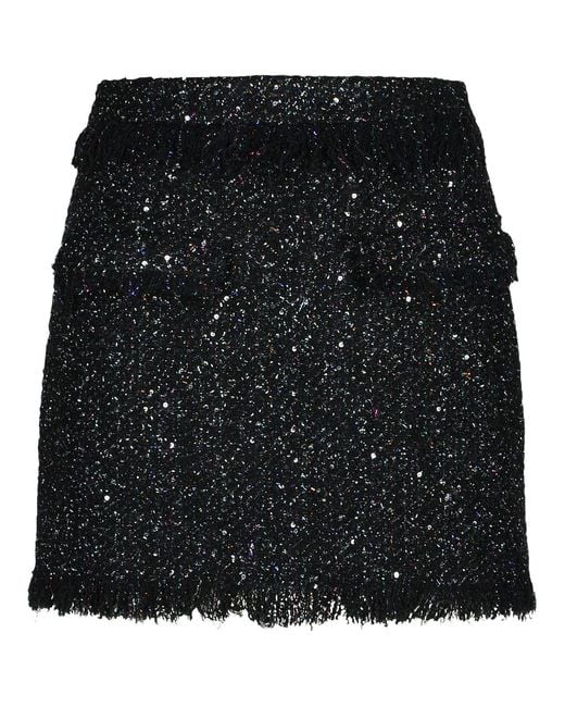 MSGM Black Wool Blend Tweed Skirt