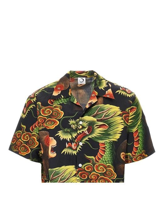 Endless Joy Green 'Monkey Dragon' Silk Shirt for men