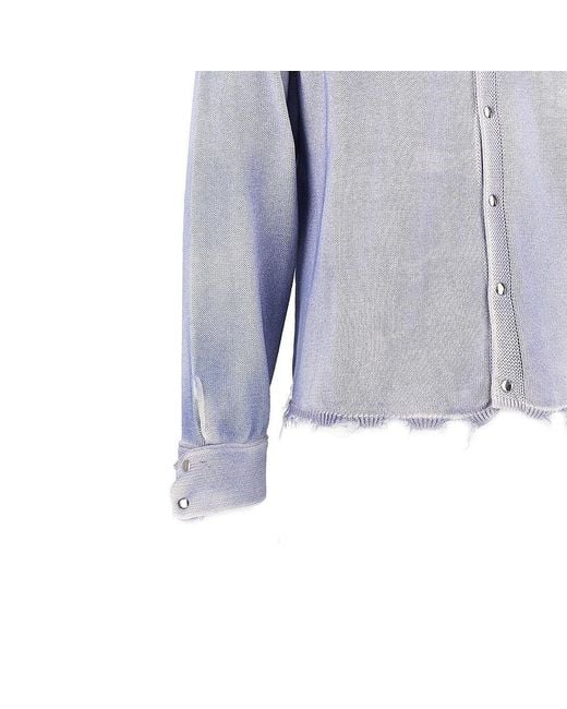 Amaranto Blue Distressed-Effect Knitted Overshirt for men