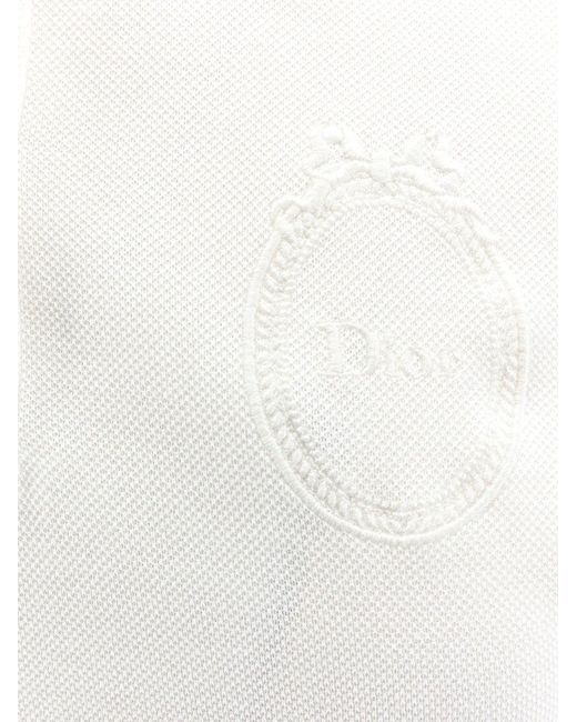Dior White Dior Cotton Blend Polo Shirt With Embroidered Dior Medaillon Logo