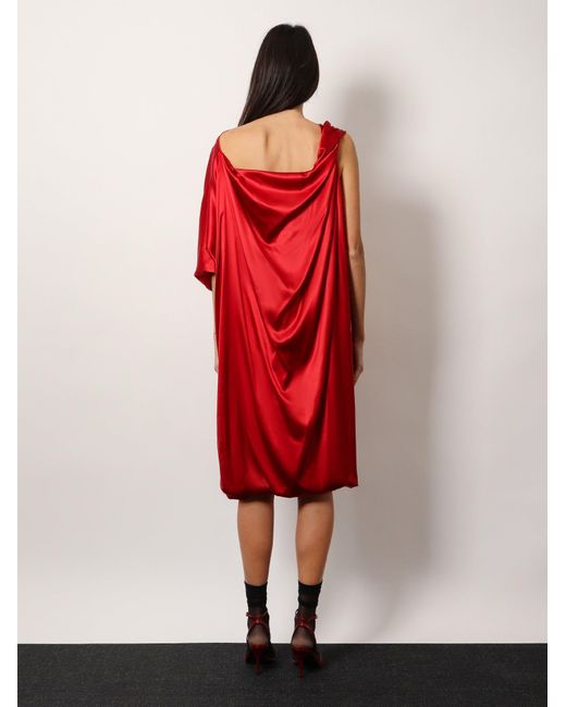 Dries Van Noten Red Dalant Silk Dress With Lateral Knot