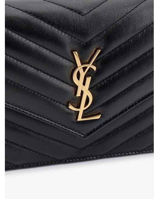 Saint Laurent Black Leather Crossbody Bag With Metal Cassandre Logo
