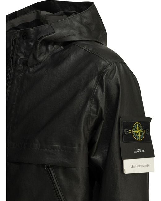 Stone Island Black "Leather Organza" Leather Jacket for men