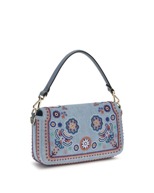Fendi Blue Shoulder Bag Multicolour Embroidered Denim