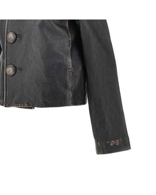 MM6 by Maison Margiela Black Vintage-Effect Leather Jacket