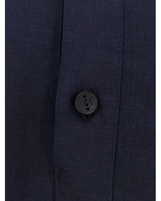 Hevò Blue Shirt Montursi Linen-Blend for men