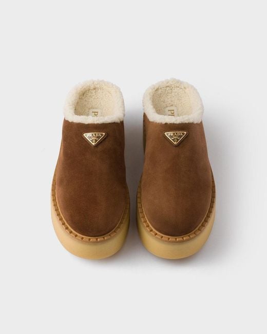 Prada Brown Suede Leather Slides
