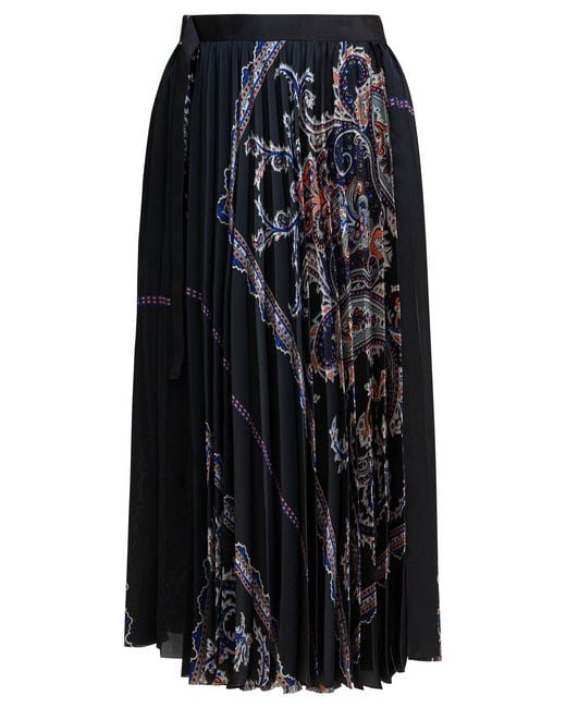 Sacai Black Pleated Skirt With Paisley Print