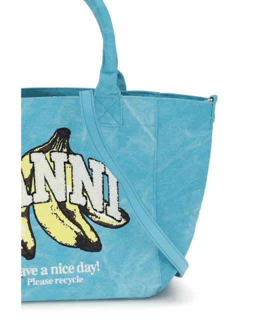 Ganni Blue Banana Print Tote Bag