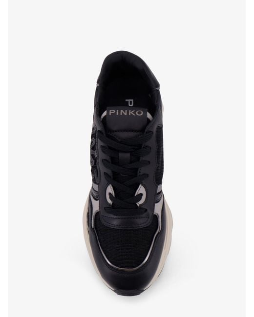 Pinko Black Zoe Leather Sneakers With Mesh Inserts