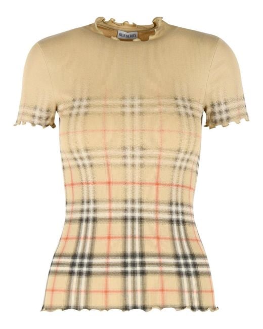 Burberry Natural 'Letty' Stretch Cotton Sweater With Sand 'Check' Shaded