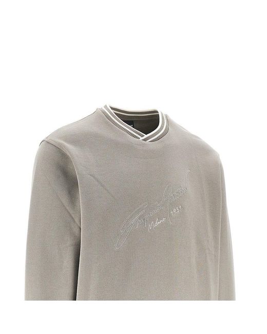 Emporio Armani Gray Logo Embroidery Crewneck Sweatshirt for men