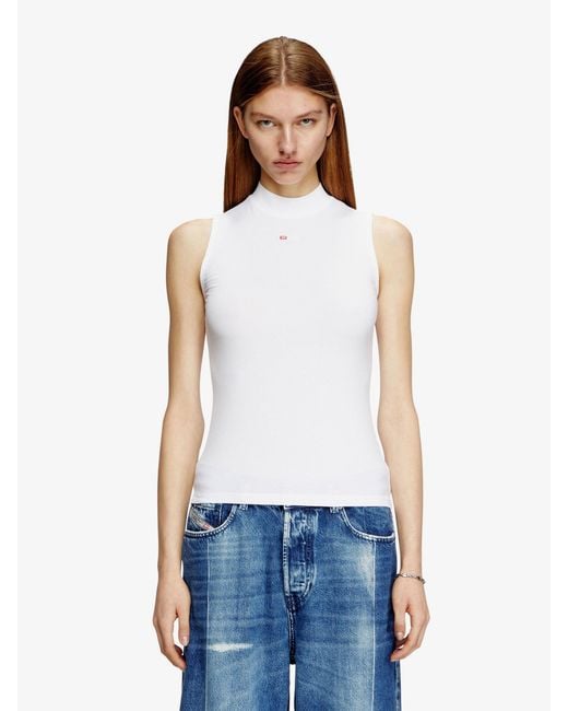 DIESEL White T-Mokky-Ls-Microdiv Stretch Viscose Tank Top