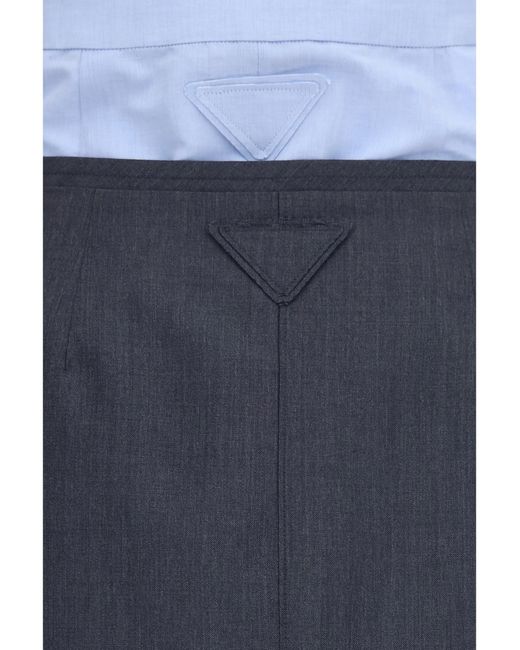 Prada Blue Double-Layer Midi Skirt Ardesia