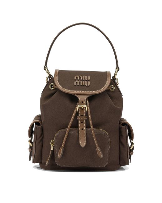 Miu Miu Brown Canvas And Leather Backpack