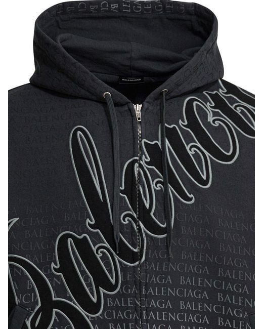 Balenciaga Black "Big B" Zippered Hooded Sweatshirt for men
