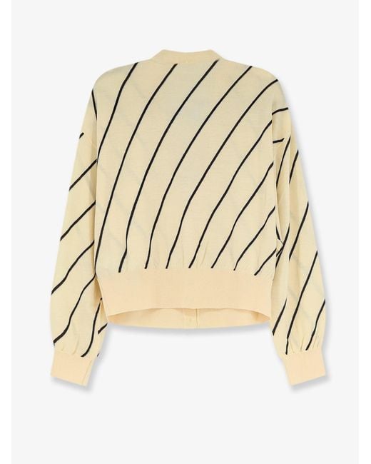 Versace Natural Wool Blend Cardigan With Striped Detail