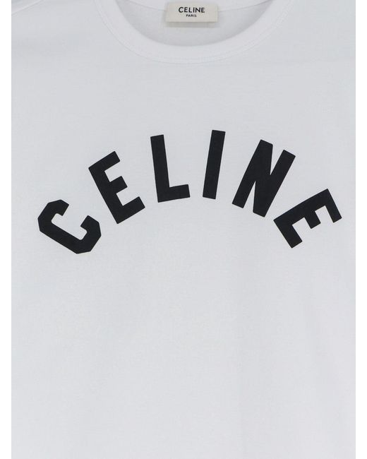 Céline White Cotton Blend T-Shirt With Front Logo Print
