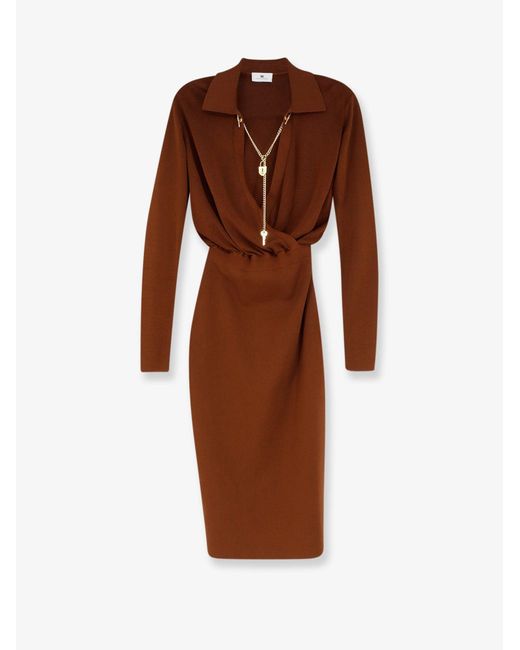 Elisabetta Franchi Brown Viscose Blend Midi Dress