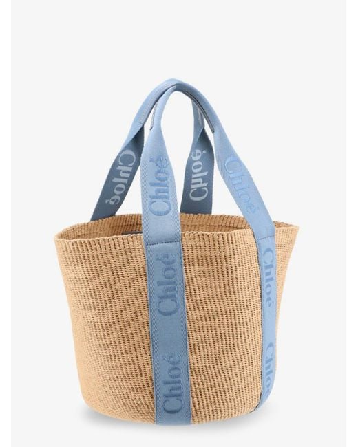 Chloé Blue Woody Raffia Shoulder Bag