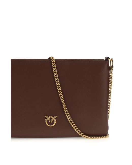 Pinko Brown Leather Shoulder Bag Burgundy/Antique