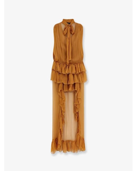 ACTUALEE Metallic Dress Asymmetric Voile