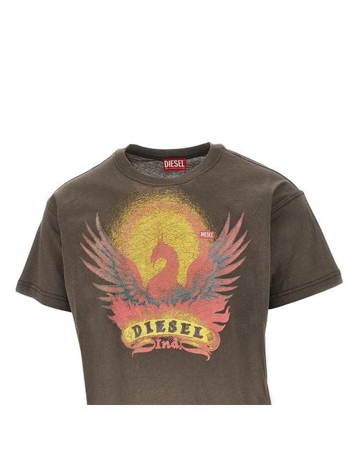 DIESEL Gray 'Phoenix' Print T-Shirt for men