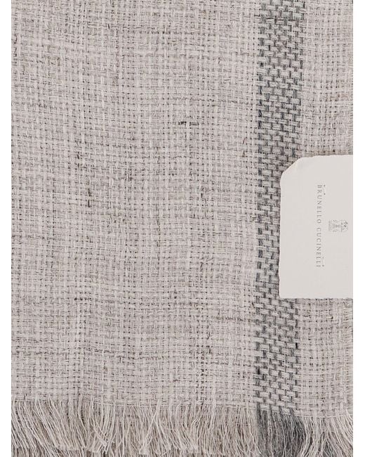 Brunello Cucinelli White Linen Scarf for men