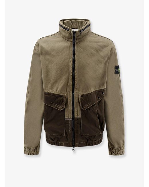 Stone Island Green Organic Cotton Jacket With Nylon Hood for men