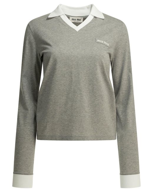 Miu Miu Gray Buttonless Polo Shirt