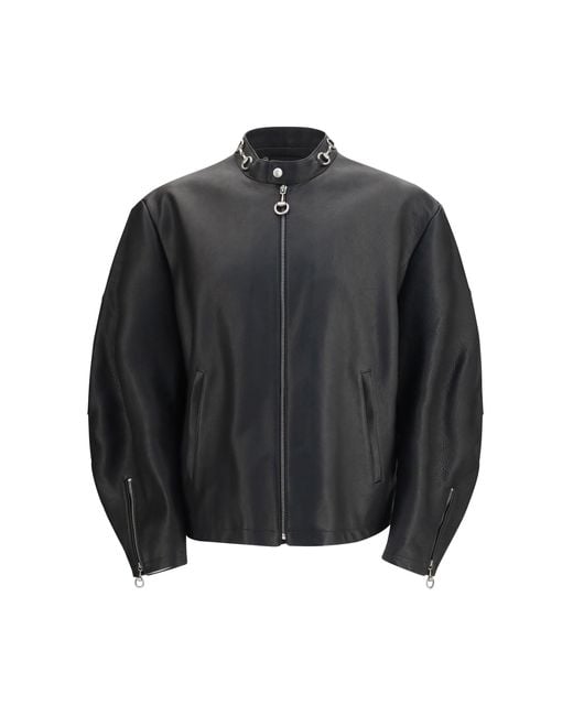 Gucci Gray Horsebit Leather Biker Jacket for men