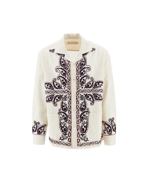 BAZISZT White 'Memento' Embroidered Silk Shirt for men