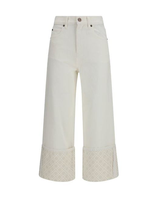 Tory Burch White Straight-Leg Jeans With T Monogram Cuffs