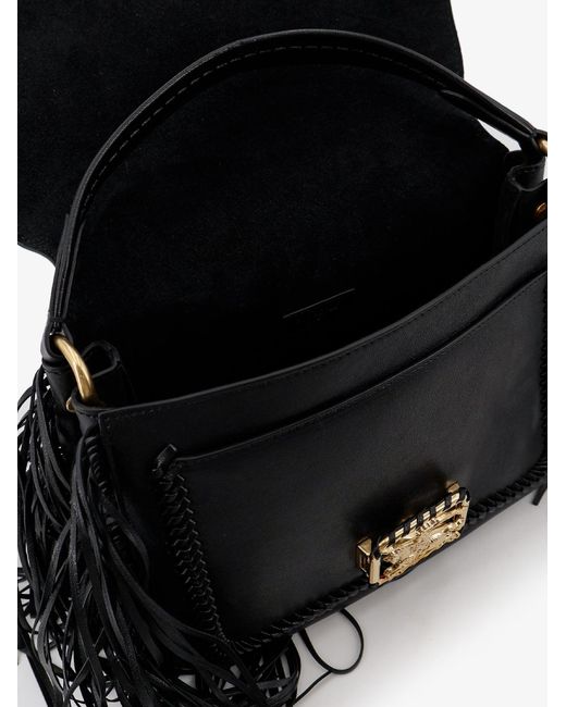Burberry Black Rider Leather Shoulder Bag With Fringed Edges