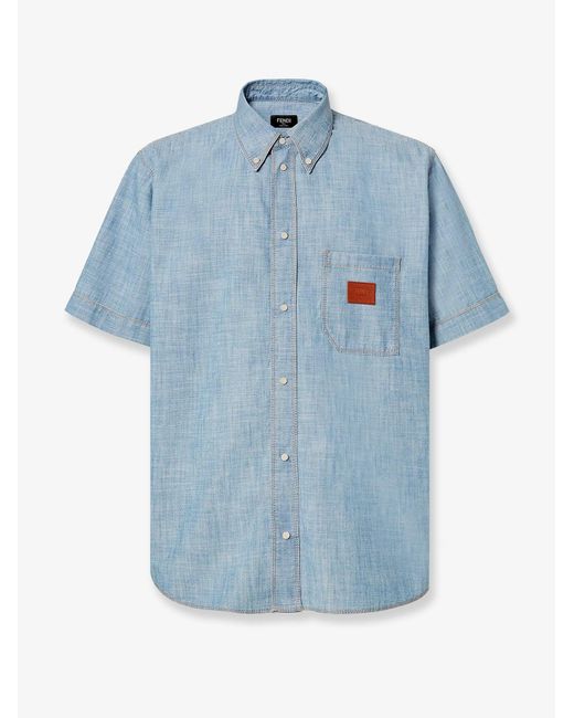 Men's Blue Cotton Shirt With Denim Effect