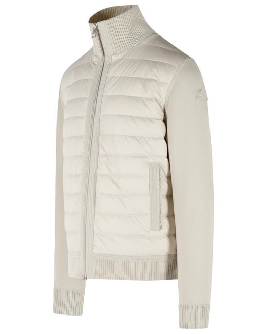Moncler White Padded Virgin Wool Cardigan With Ivory Zip for men