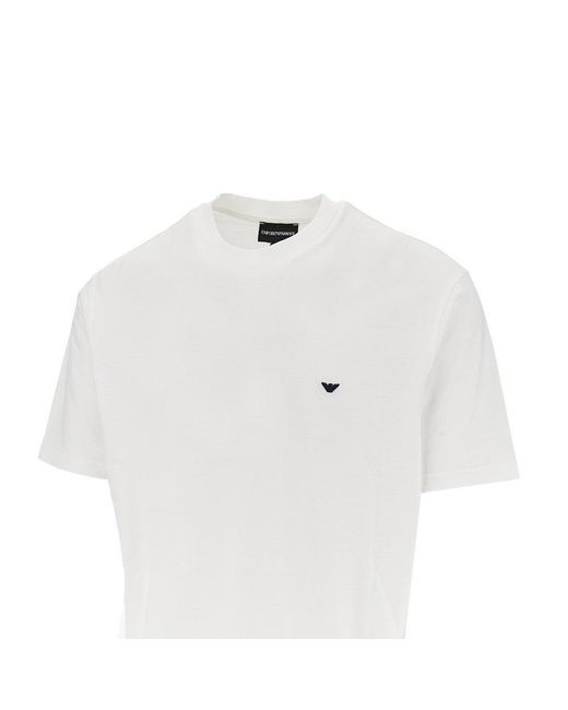 Emporio Armani White Lyocell And Cotton Blend T-Shirt With Logo for men