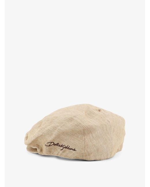 Dolce & Gabbana Natural Linen Hat With Embroidered Logo for men