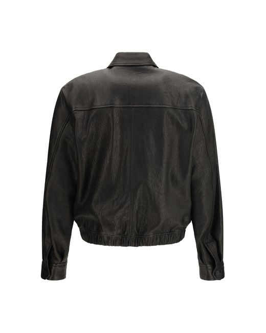 Saint Laurent Black Short Lamb Leather Jacket With Pointed Collar