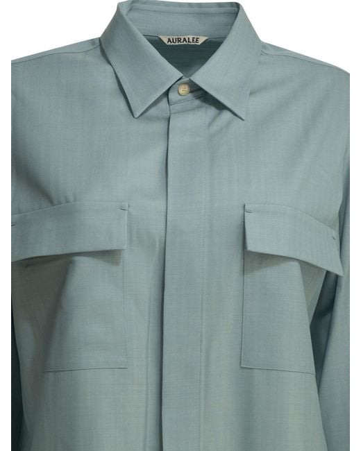 Auralee Green Wool Overshirt Jacket Light
