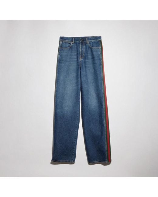 Gucci Blue Wide Leg Jeans With Web Detail for men