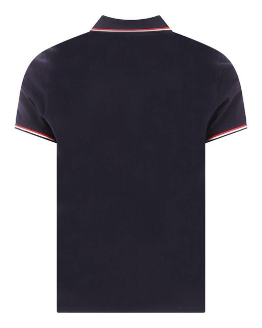 Moncler Blue Cotton Pique Polo Shirt for men