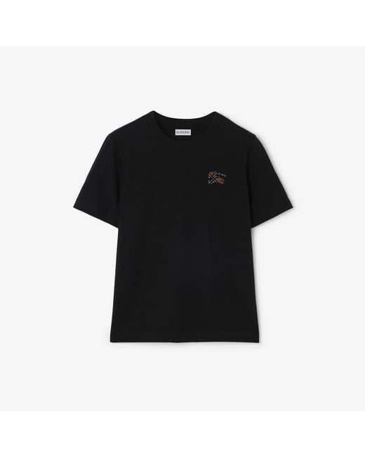 Burberry Black Cotton T-Shirt With Knight Check