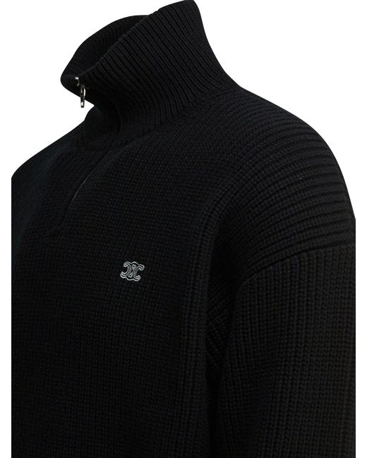 Céline Black Half Zippered Knitwear for men