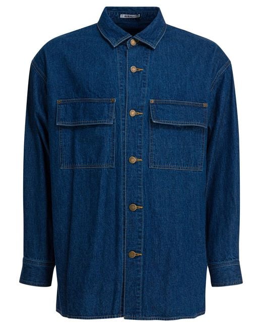 Auralee Blue Selvedge Oz Shirts for men