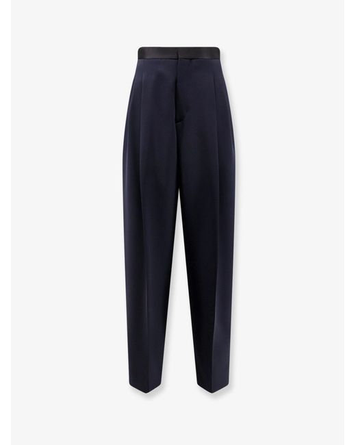 Bottega Veneta Blue Wool Trousers With Satin Waistband