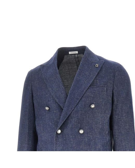 BRERAS Milano Blue 'Firenze' Denim Double-Breasted Jacket for men