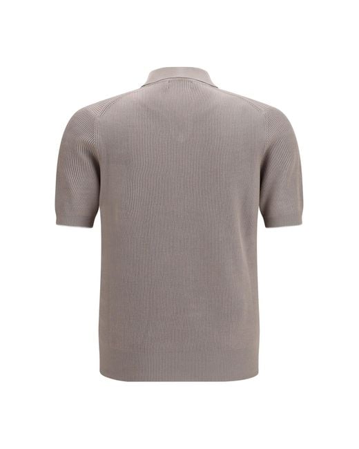 Brunello Cucinelli Gray Cotton Ribbed Polo for men