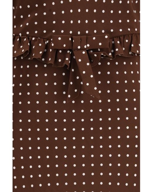 Alessandra Rich Brown Polka Dot Silk Crãªpe De Chine Midi Dress With Bow
