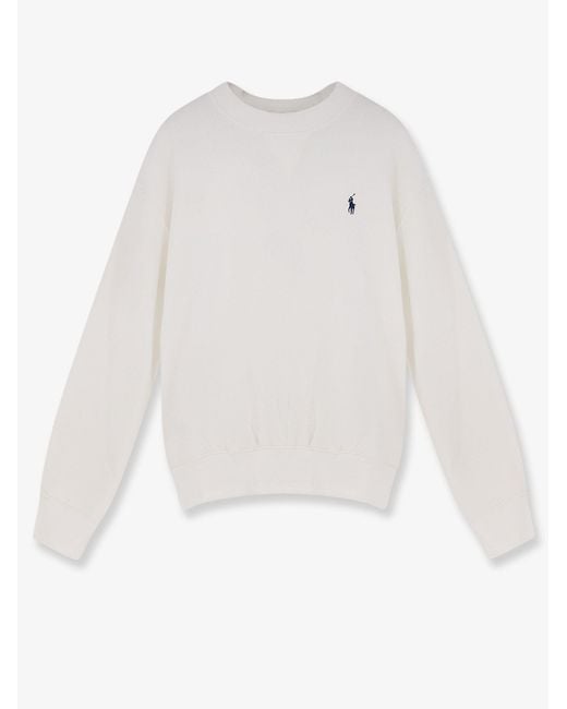Polo Ralph Lauren White Cotton Blend Sweater With Embroidered Logo On The Front